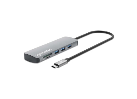 MANHATTAN Dokovací stanice USB-C 9v1, 1xHDMI, 2xUSB-C, 3xUSB, 1xRJ45, čtečka SD karet, šedá
