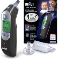 BAZAR - Braun IRT 6520 ThermoScan 7 bezdotykový teploměr, digitální, ušní, paměť na 9 měření, černá - pošk. obal