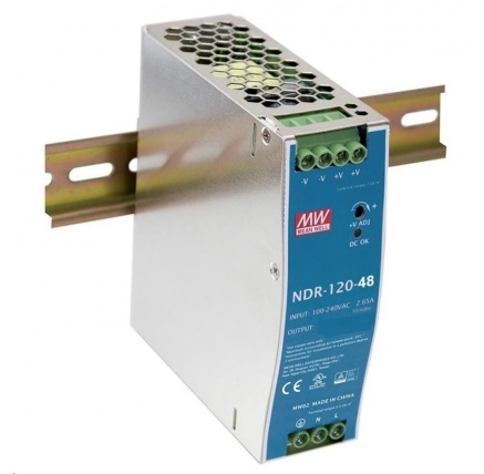 Planet PWR-120-48, Mean Well průmyslový zdroj na DIN lištu, nastavitelný 48-56V DC, 120W
