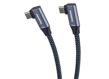 PremiumCord USB-C 2x zahnutý kabel ( USB 3.2 GEN 2x2, 5A, 100W, 20Gbit/s ) bavlněný oplet, délka: 0,5m