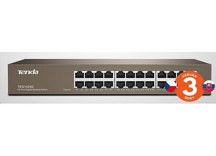Tenda TEG1024D 24-port Gigabit Ethernet Switch, 10/100/1000 Mbps, fanless, rackmount