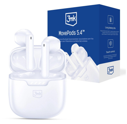 3mk bezdrátová stereo sluchátka MovePods 5.4, stereo, nabíjecí pouzdro, bílá