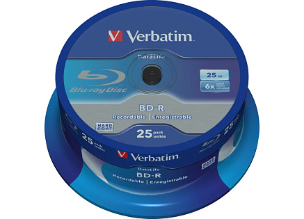 VERBATIM BD-R SL Datalife (25-pack)Blu-Ray/Spindle/6x/25GB WHITE BLUE SURFACE