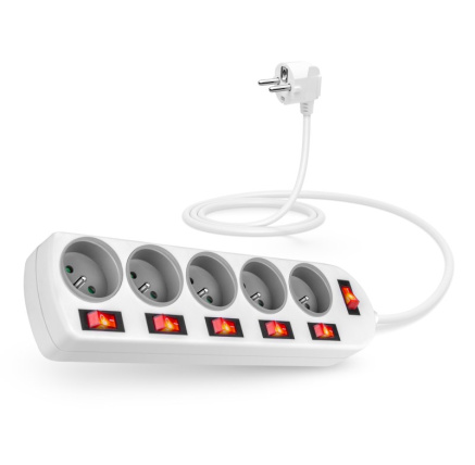 CONNECT IT prodlužovací kabel 230V, 5 zásuvek, 2m, s vypínači, bílá CONNECT IT prodlužovací kabel 230V, 5 zásuvek, 2m, s vypínači, bílá