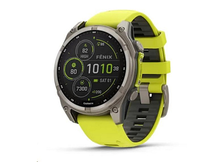 Garmin - fenix 8 Solar Sapphire - 47 mm - Titanium with Amp Yellow | Graphite Silicone Band, EU