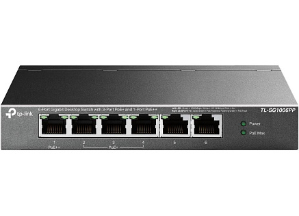 TP-Link CCTV switch TL-SG1006PP (6xGbE, 3xPoE+,1xPoE++, 64W, fanless)