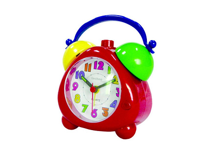 TechnoLine Modell K red dětský budík, analogový, řízený krystalem, tichý chod, pestrobarevný