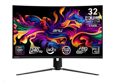 MSI LCD MPG 321CURX QD-OLED, 31.5", 3840x2160, QD-OLED, 0,03ms, VESA 100x100, Black MSI LCD MPG 321CURX QD-OLED, 31.5", 3840x2160, QD-OLED, 0,03ms, VESA 100x100, Black