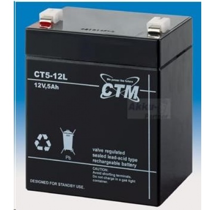 Baterie - CTM CT 12-5L (12V/5Ah - Faston 250), životnost 5let Baterie - CTM CT 12-5L (12V/5Ah - Faston 250), životnost 5let