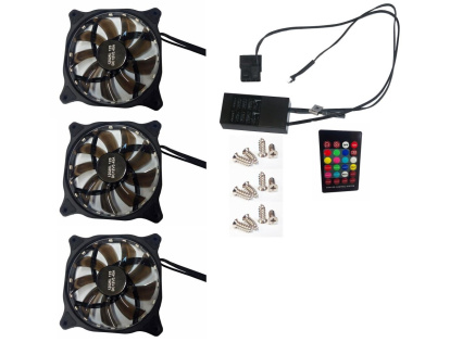 EUROCASE ventilátor RGB 120mm (spot Led), set 3ks + controller