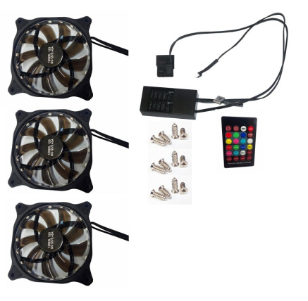 EUROCASE ventilátor RGB 120mm (spot Led), set 3ks + controller