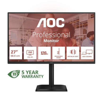 AOC MT 27" 27E4CV - 1920x1080,IPS,120Hz,1xHDMI,1xDP,USBhub,USB-C,PD,RJ45,Repro,Pivot AOC MT 27" 27E4CV - 1920x1080,IPS,120Hz,1xHDMI,1xDP,USBhub,USB-C,PD,RJ45,Repro,Pivot