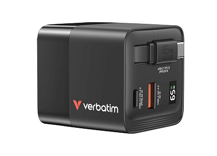 VERBATIM GaN Nabíječka do sítě, S kabelem, USB-C, USB-A, černá VERBATIM GaN Nabíječka do sítě, S kabelem, USB-C, USB-A, černá