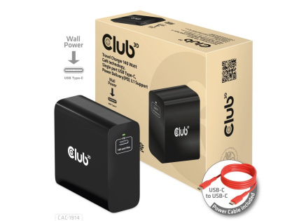 Club3D cestovní nabíječka USB-C 140W GaN Technologie, 1xUSB-C, podpora PD 3.1