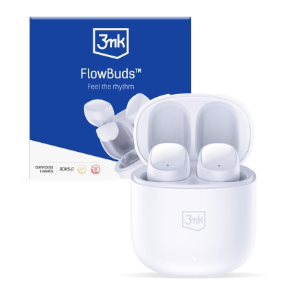 3mk bezdrátová stereo sluchátka FlowBuds, nabíjecí pouzdro, bílá 3mk bezdrátová stereo sluchátka FlowBuds, nabíjecí pouzdro, bílá