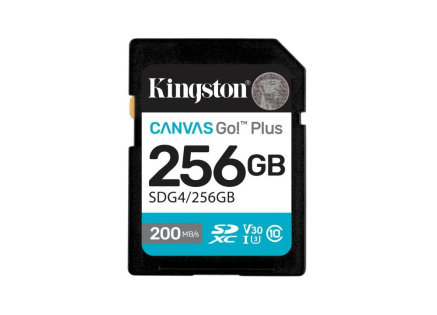 Kingston SDXC karta 256GB Canvas Go! Plus, R:200/W:160MB/s, Class 10, UHS-I, U3, V30