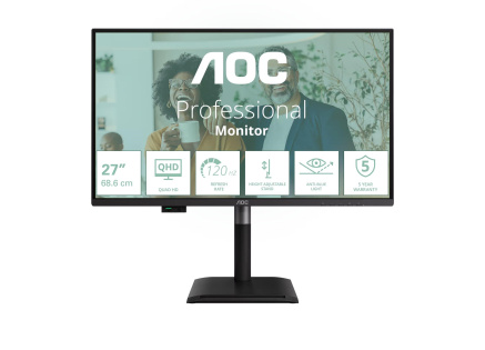 AOC MT IPS LCD WLED 27" Q27P4CV - IPS panel, 2560x1440, 120Hz, HDMI, DP, RJ45, USB-C, USB Hub, Pivot, repro