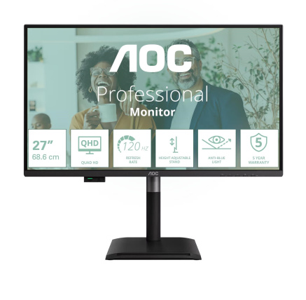 AOC MT IPS LCD WLED 27" Q27P4CV - IPS panel, 2560x1440, 120Hz, HDMI, DP, RJ45, USB-C, USB Hub, Pivot, repro