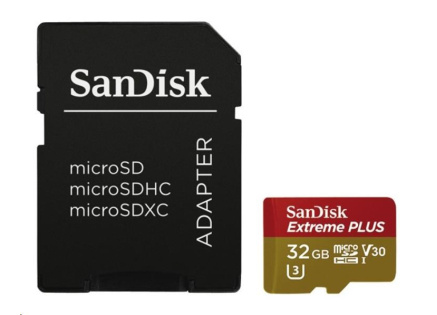 SanDisk MicroSDHC karta 32GB Extreme PLUS (10MB/s, UHS-I V30, Rescue Pro Deluxe) + adaptér