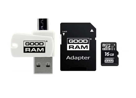GOODRAM microSDHC karta 16GB M1A4 All-in-one (R:100/W:10 MB/s), UHS-I Class 10, U1 + Adapter + OTG card reader/čtečka GOODRAM microSDHC karta 16GB M1A4 All-in-one (R:100/W:10 MB/s), UHS-I Class 10, U1 + Adapter + OTG card reader/čtečka