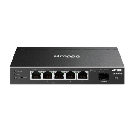 TP-Link OMADA switch SG2206MP (5xGbE,1xSFP,4xPoE+,63W,fanless) TP-Link OMADA switch SG2206MP (5xGbE,1xSFP,4xPoE+,63W,fanless)