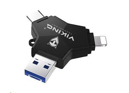 Viking USB Flash disk 3.0 4v1 s koncovkou Lightning/Micro USB/USB/USB-C, 64 GB, černá Viking USB Flash disk 3.0 4v1 s koncovkou Lightning/Micro USB/USB/USB-C, 64 GB, černá