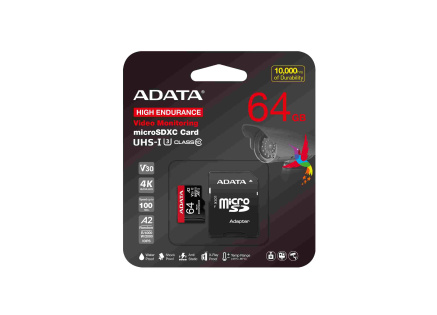 ADATA MicroSDXC karta 64GB High Endurance UHS-I C10 V30 A2 (R:100/W:80 MB/s) + SD adaptér