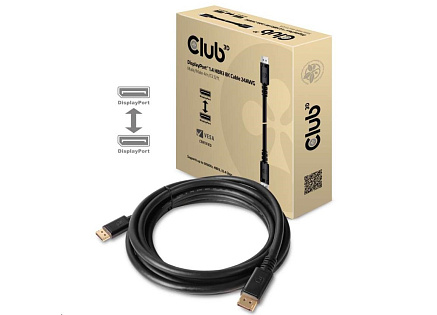 Club3D Kabel certifikovaný DisplayPort 1.4 HBR3, 8K60Hz (M/M), černé koncovky, 4m, 24 AWG Club3D Kabel certifikovaný DisplayPort 1.4 HBR3, 8K60Hz (M/M), černé koncovky, 4m, 24 AWG