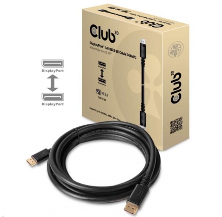 Club3D Kabel certifikovaný DisplayPort 1.4 HBR3, 8K60Hz (M/M), černé koncovky, 4m, 24 AWG