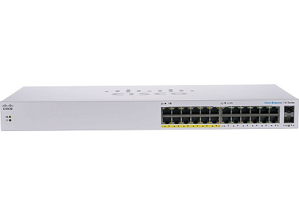 Cisco switch CBS110-24PP (24xGbE, 2xGbE/SFP combo, 12xPoE+, 100W, fanless) - REFRESH