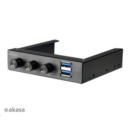 AKASA ovládací panel do 3,5" pozice, 3x FAN, 2x USB 3.0, černý hliník