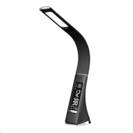 Solight LED stolní lampička s displayem, 6W, 4100K, kůže, černá