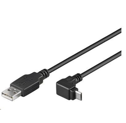 PremiumCord Kabel micro USB 2.0, A-B, konektor do úhlu 90° 1m (černý)