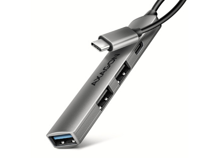 AXAGON HUE-STC, 4x USB ALU STRIP hub, 1x USB-A 5Gbps, 2x USB-A & 1x USB-C 480Mbps, kabel USB-C 12cm