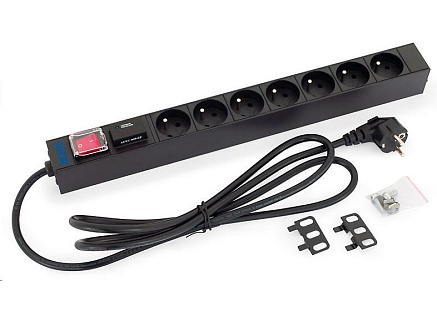 TRITON 19" rozvodný panel 1U; 7 x zásuvka podle ČSN, max. 16 A; kabel 3 x 1,5 mm, 2 m + zástrčka univerzál CZ-DE max.16A