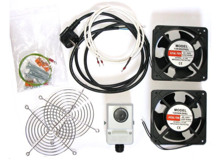 19" ventilace pro nástěnné rozvaděče XtendLan, termostat, 2 ventilátory 120mm, napájecí kabel, spojovací materiál