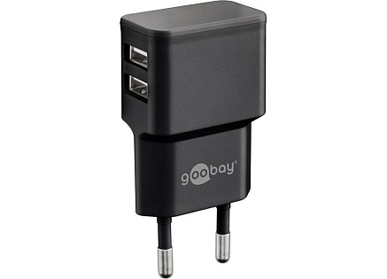 goobay Napájecí a nabíjecí adaptér 230V na 2x USB, max.2,4A, černý