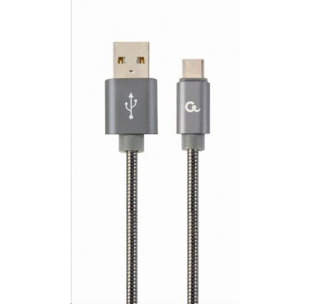 GEMBIRD Kabel USB 2.0 AM na Type-C kabel (AM/CM), 2m, metalická spirála, šedý, blister, PREMIUM QUALITY