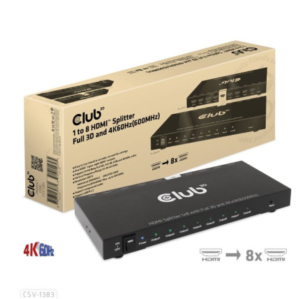 Club3D Video rozbočovač 1:4 HDMI 2.0 4K120Hz, 4 porty, černá