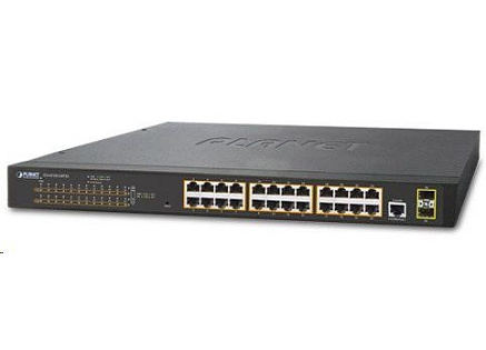 Planet GS-4210-24P2S PoE+ switch 24x 10/100/1000Base-T, 802.3at do 300W, VLAN, SNMP/WEB