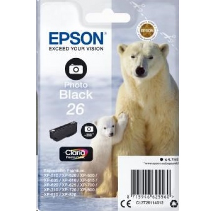 EPSON ink čer Singlepack "Lední medvěd" Photo Black 26 Claria Premium Ink