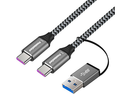 PremiumCord kabel USB-C (USB 3.2 GEN 2, 5A, 100W, 20Gbit/s) bavlněný oplet, 2m