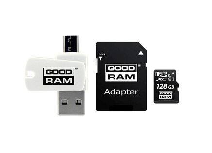 GOODRAM microSDXC karta 128GB M1A4 All-in-one (R:100/W:10 MB/s), UHS-I Class 10, U1 + Adapter + OTG card reader/čtečka GOODRAM microSDXC karta 128GB M1A4 All-in-one (R:100/W:10 MB/s), UHS-I Class 10, U1 + Adapter + OTG card reader/čtečka
