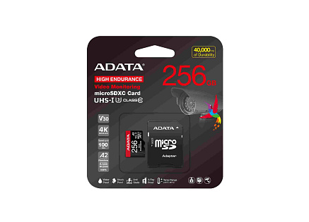 ADATA MicroSDXC karta 256GB High Endurance UHS-I C10 V30 A2 (R:100/W:85 MB/s) + SD adaptér ADATA MicroSDXC karta 256GB High Endurance UHS-I C10 V30 A2 (R:100/W:85 MB/s) + SD adaptér