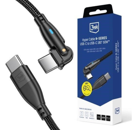 3mk kabel Hyper Cable N-SERIES C to C 2m 20V/3A 60W Black - Swivel 3mk kabel Hyper Cable N-SERIES C to C 2m 20V/3A 60W Black - Swivel