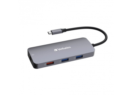 VERBATIM Hub USB-C Pro Multiport 9 Port, 3x USB 3.2, 2x USB-C, HDMI, RJ45, microSD/SD, šedá