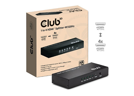 Club3D Video rozbočovač 1:4 HDMI 2.0 4K120Hz, 4 porty, černá