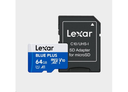 Lexar microSDHC Blue Plus UHS-I with SD adapter, up to 100MB/s read C10/A1/U3 (V30) 64GB