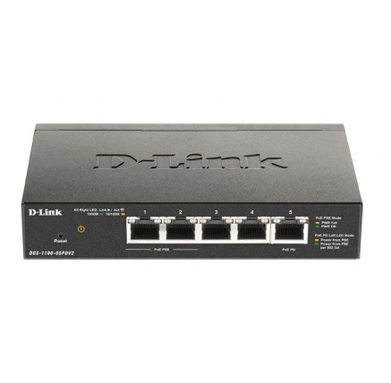 D-Link DGS-1100-05PDV2 5-Port Gigabit PoE Smart Switch, bez zdroje - napájen přes PoE, 2 PoE porty D-Link DGS-1100-05PDV2 5-Port Gigabit PoE Smart Switch, bez zdroje - napájen přes PoE, 2 PoE porty