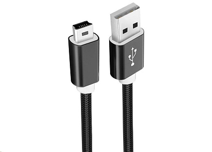 WG - Datový kabel USB Mini-B (5 pins)-USB-A / 1m / nylon braided / black